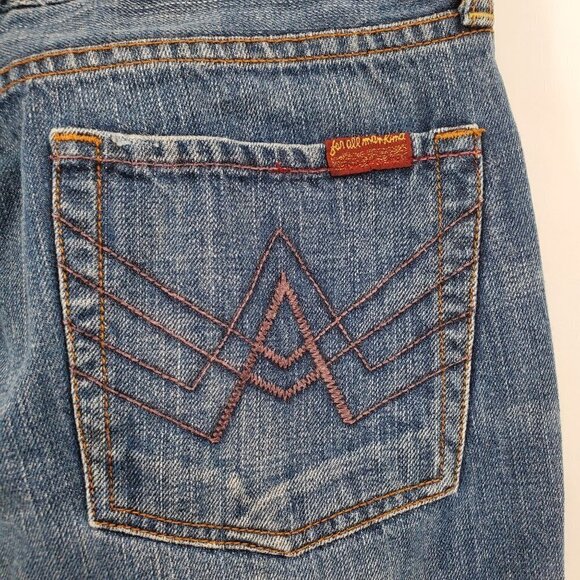 7 For All Mankind Flared Denim Jeans Mid Rise Dark Wash Size 30 Womens Blue - Picture 8 of 14